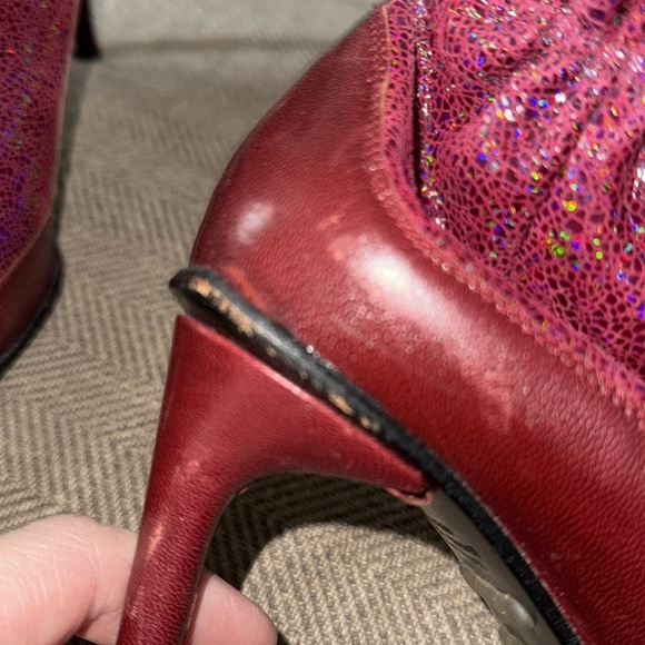 Diesel Burgundy Leather Pointy Toe Stiletto Ankle Booties - Picture 11 of 12